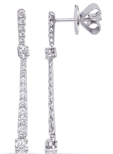 .63CT DIAMOND 14KT WHITE GOLD 3D DOUBLE SOLITAIRE JOURNEY BAR HANGING EARRINGS