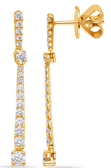 .63CT DIAMOND 14KT YELLOW GOLD 3D DOUBLE SOLITAIRE JOURNEY BAR HANGING EARRINGS