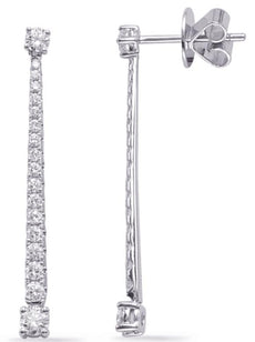 .82CT DIAMOND 14KT WHITE GOLD 3D DOUBLE SOLITAIRE JOURNEY BAR HANGING EARRINGS