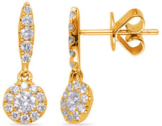 ESTATE .56CT DIAMOND 14KT YELLOW GOLD 3D CLASSIC FLOWER CLUSTER HANGING EARRINGS