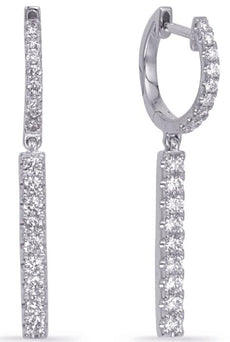 ESTATE .53CT DIAMOND 14KT WHITE GOLD 3D CLASSIC BAR HUGGIE HANGING EARRINGS