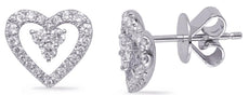 ESTATE .34CT DIAMOND 14KT WHITE GOLD 3D 3 STONE HEART SHAPE LOVE STUD EARRINGS