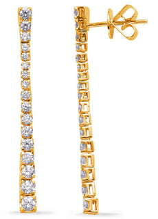 1.06CT DIAMOND 14KT YELLOW GOLD 3D CLASSIC FLEXIBLE BAR JOURNEY HANGING EARRINGS