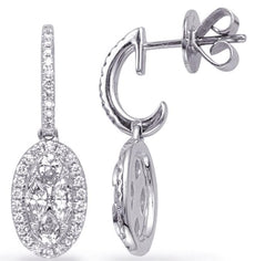 LARGE .94CT DIAMOND 14KT WHITE GOLD INVISIBLE CLASSIC OVAL HALO HANGING EARRINGS