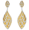 ESTATE 7.10CT DIAMOND 18KT 2 TONE GOLD 3D MULTI LEAF TEAR DROP HANGING EARRINGS
