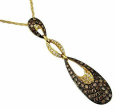 .52CT WHITE & CHOCOLATE FANCY DIAMOND 14K YELLOW GOLD JOURNEY TEAR DROP PENDANT