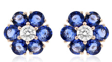 ESTATE LARGE 6.37CT DIAMOND & AAA SAPPHIRE 18K ROSE GOLD 3D FLOWER STUD EARRINGS