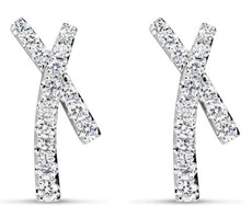 ESTATE .85CT ROUND CUT DIAMOND 18KT WHITE GOLD 3D CLASSIC X LOVE STUD EARRINGS