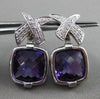 ESTATE 8.36CT DIAMOND & AMETHYST 18KT WHITE GOLD 3D SQUARE " X " DROP EARRINGS