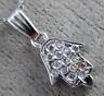 ESTATE .10CT DIAMOND 14KT WHITE GOLD 3D ETOILE HAMSA LUCKY HAND PENDANT #18455