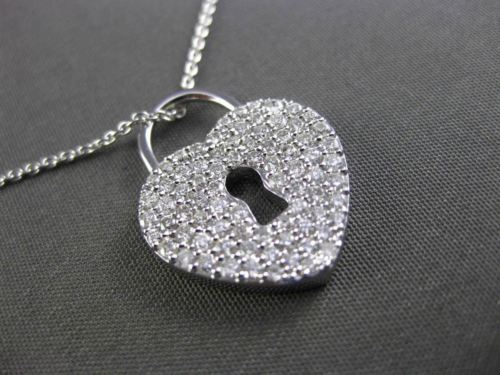 ESTATE LARGE .89CT DIAMOND 18K WHITE GOLD 3D KEY TO YOUR HEART FLOATING NECKLACE