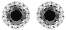 1.54CT WHITE & BLACK DIAMOND 14KT WHITE GOLD 3D ROUND HALO CLASSIC STUD EARRINGS