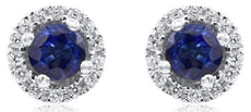 .84CT DIAMOND & AAA SAPPHIRE 14KT WHITE GOLD 3D ROUND CLASSIC HALO STUD EARRINGS