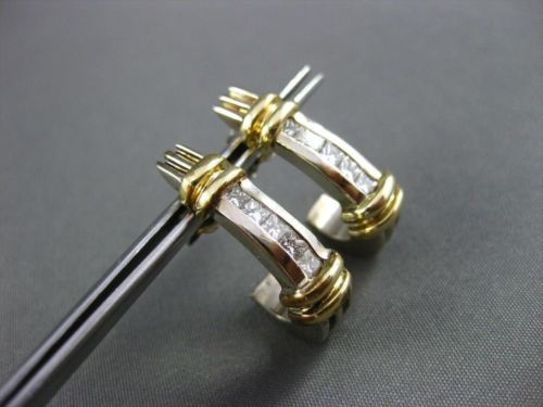 ESTATE .65CT DIAMOND PRINCESS 14K W &Y GOLD UMBRELLA HANGING EARRINGS 22mm #6165