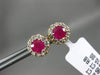 ESTATE 1.30CT DIAMOND & AAA RUBY 14K YELLOW GOLD ROUND HALO FLOWER STUD EARRINGS