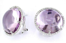 .80CT DIAMOND & AAA AMETHYST 14KT WHITE GOLD ROUND HALO CLASSIC CLIP ON EARRINGS
