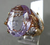 ESTATE WIDE 8.29CT DIAMOND & AMETHYST 14KT WHITE & ROSE GOLD LEAF FILIGREE RING