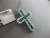 ESTATE .64CT DIAMOND & AAA EMERALD 14KT WHITE GOLD 3D HALO ETOILE CROSS PENDANT