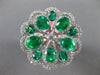 ESTATE LARGE 3.12CT DIAMOND & AAA EMERALD 18KT WHITE GOLD 3D FLOWER LOVE RING