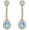 2.36CT DIAMOND & BLUE TOPAZ 14KT YELLOW GOLD FLOWER TEAR DROP HANGING EARRINGS