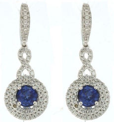 ESTATE LARGE 3.65CT DIAMOND & SAPPHIRE 14KT WHITE GOLD 3D HALO INFINITY EARRINGS