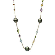 18.17CT AAA MULTI GEM & AAA TAHITIAN PEARL 14KT YELLOW GOLD BY THE YARD NECKLACE