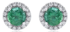 4.18CT DIAMOND & AAA EMERALD 18KT WHITE GOLD 3D ROUND CLASSIC HALO STUD EARRINGS