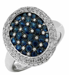 1.53CT DIAMOND & AAA SAPPHIRE 14K WHITE GOLD 3D CLASSIC CLUSTER OVAL ETOILE RING