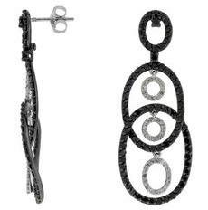2.60CT WHITE & BLACK DIAMOND 14KT WHITE GOLD CIRCLE OF LIFE CHANDELIER EARRINGS
