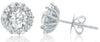 ESTATE 1.58CT DIAMOND 18KT WHITE GOLD ROUND SOLITAIRE FLOWER HALO STUD EARRINGS