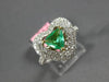 ESTATE LARGE 1.6CT DIAMOND & AAA EMERALD 18K TWO TONE GOLD HEART ENGAGEMENT RING
