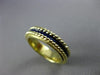 ESTATE 18K YELLOW GOLD 3D SOLID HANDCRAFTED BLUE ENAMEL WEDDING RING BAND #25515