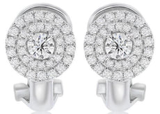 .81CT DIAMOND 14KT WHITE GOLD 3D SOLITAIRE ROUND DOUBLE HALO CLIP ON EARRINGS
