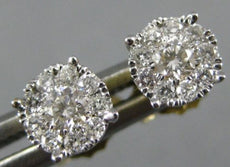 ESTATE .25CT DIAMOND 14KT 2 TONE GOLD ROUND SOLITAIRE HALO CLUSTER STUD EARRINGS