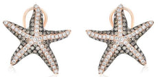 1.20CT WHITE & MOCHA DIAMOND 14KT ROSE GOLD MULTI ROW STARFISH CLIP ON EARRINGS