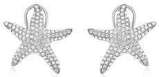 1.11CT DIAMOND 14K WHITE GOLD 3D MULTI ROW CLASSIC STARFISH CLIP ON FUN EARRINGS