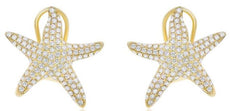 1.11CT DIAMOND 14KT YELLOW GOLD MULTI ROW CLASSIC STARFISH CLIP ON FUN EARRINGS