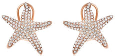 1.10CT DIAMOND 14KT ROSE GOLD 3D MULTI ROW CLASSIC FUN STARFISH CLIP ON EARRINGS