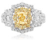 ESTATE LARGE 1.83CT WHITE & FANCY YELLOW DIAMOND 18K 2 TONE GOLD ENGAGEMENT RING