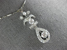 ANTIQUE LARGE 1.55CT DIAMOND 14KT WHITE GOLD FILIGREE TEAR DROP FLOATING PENDANT