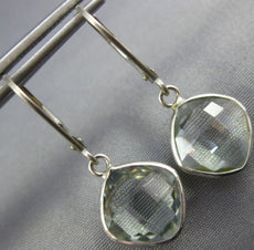 5.0CT AAA GREEN AMETHYST 14KT WHITE GOLD 3D CUSHION LEVER BACK HANGING EARRINGS