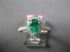 ESTATE 1.12CT DIAMOND & AAA EMERALD 18K WHITE GOLD 3D PEAR SHAPE ENGAGEMENT RING