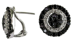 1.92CT WHITE & BLACK DIAMOND 14KT WHITE GOLD 3D CLUSTER FLOWER CLIP ON EARRINGS