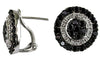 1.92CT WHITE & BLACK DIAMOND 14KT WHITE GOLD 3D CLUSTER FLOWER CLIP ON EARRINGS