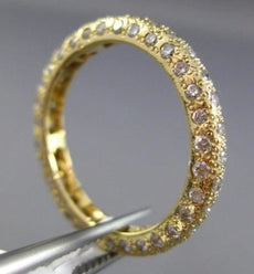 ESTATE .93CT DIAMOND 14KT YELLOW GOLD PAVE 3 ROW WEDDING ANNIVERSARY RING 2.5mm