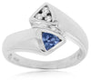 ESTATE .32CT DIAMOND & AAA TANZANITE 14KT WHITE GOLD TRILLION CRISS CROSS RING