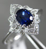 ESTATE .73CT DIAMOND & AAA SAPPHIRE 18KT WHITE GOLD FLOWER FILIGREE PROMISE RING