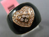 ESTATE WIDE .20CT DIAMOND 14KT ROSE GOLD 3D BLACK ENAMEL HEART ETOILE RING 15mm