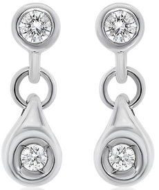 ESTATE .25CT DIAMOND 14KT WHITE GOLD BEZEL TEAR DROP LEVERBACK HANGING EARRINGS