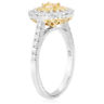 ESTATE 1.08CT WHITE & FANCY YELLOW DIAMOND 18KT 2 TONE GOLD HALO ENGAGEMENT RING